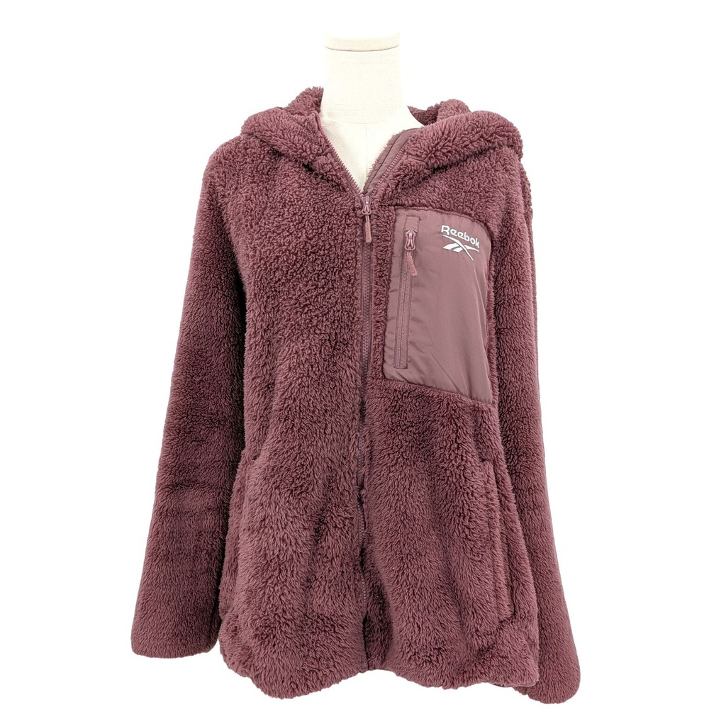 Reebok Plush Sherpa Fleece Zip Hoodie Mauve‎ Purple Women's XL Cozy Athleisure